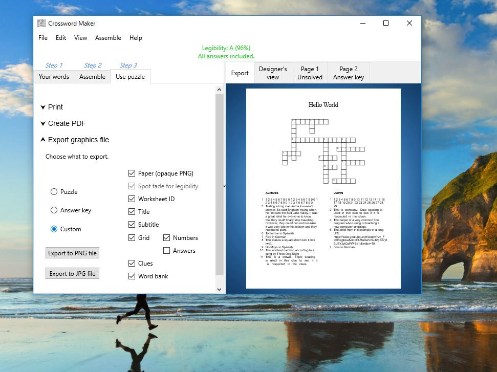 Screenshot of Crossword Maker on Windows desktop.