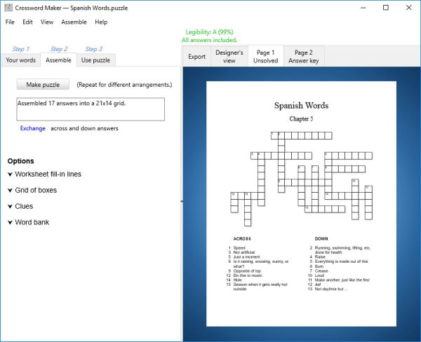 Showing step 2: Automatic assembly of the puzzle with options.